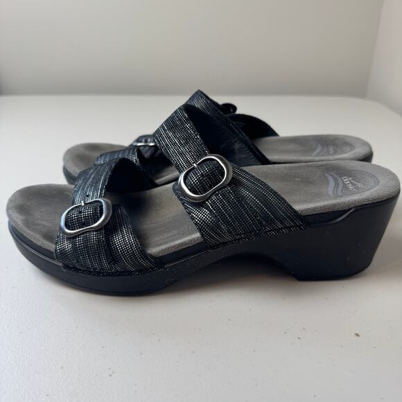 Sale $5 Dansko Sophie Black Metallic Slide Womens EU 42 Leather Sandals - Picture 7 of 11